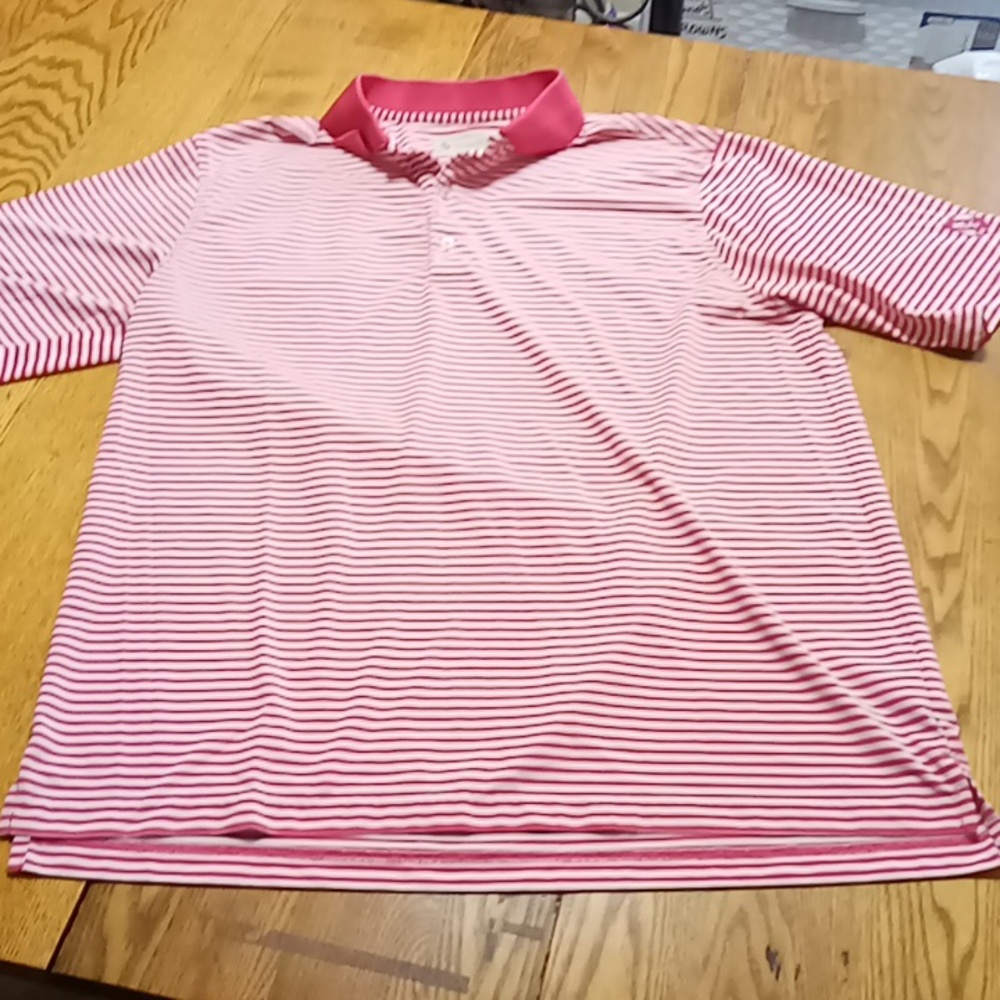 DONALD ROSS Mens Polo Shirt PINK Striped LARGE PREOWNED Used Short Sleeve